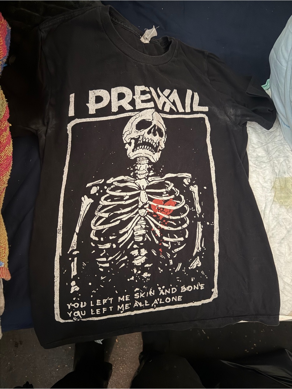 Black Graphic Skeleton Tee with Red Accent - men’s or woman’s Shirts & Tops
